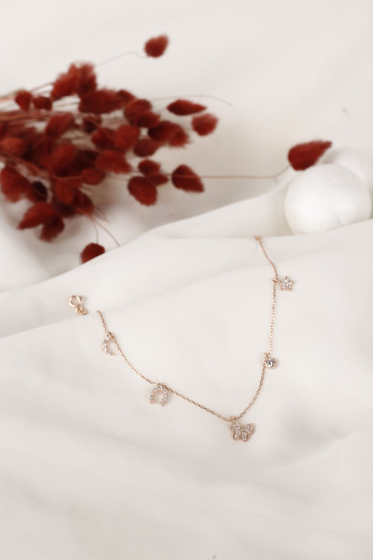 Rose Kelebekli Şans Model Gümüş Halhal